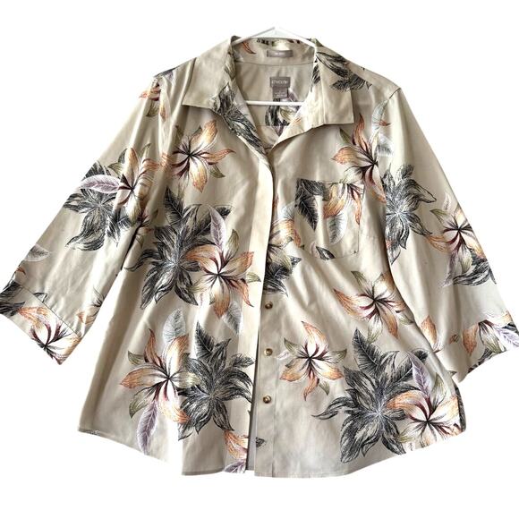 Chico's Tropical Hawaiian No Iron Button Shirt 2 Large 12/14 - Picture 1 of 7